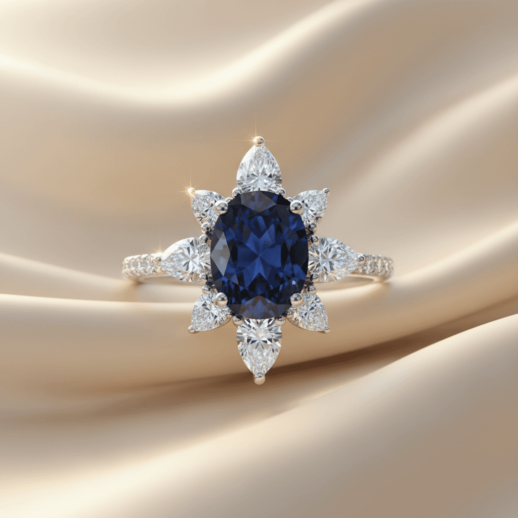 Recenzia: Briliantový prsteň z bieleho zlata so zafírom v tvare kvetu – Symfónia luxusu a prírody