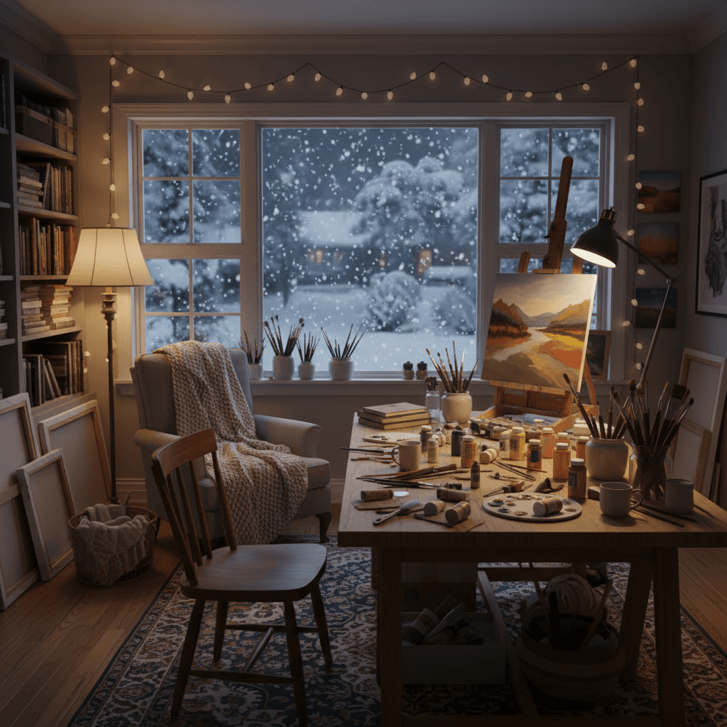 Zimné večery v ateliéri: Ako premeniť chladné dni na čas plný kreativity a farieb